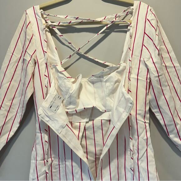 🍁 NWT ASOS DESIGN x MILLIE halter neck blazer mini dress in stripe print White - Picture 7 of 16